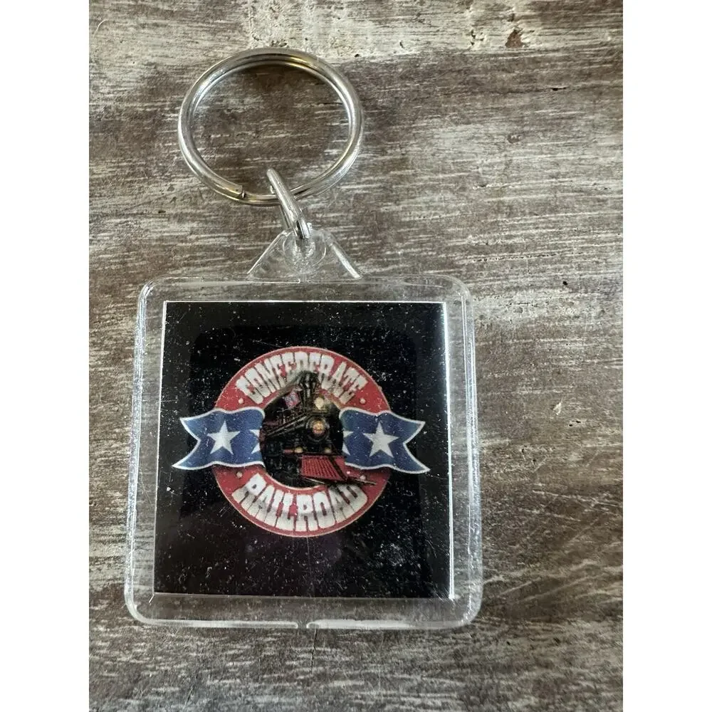 Vintage Keychain Confederate Railroad Key Ring Acrylic Fob Country Music USA
